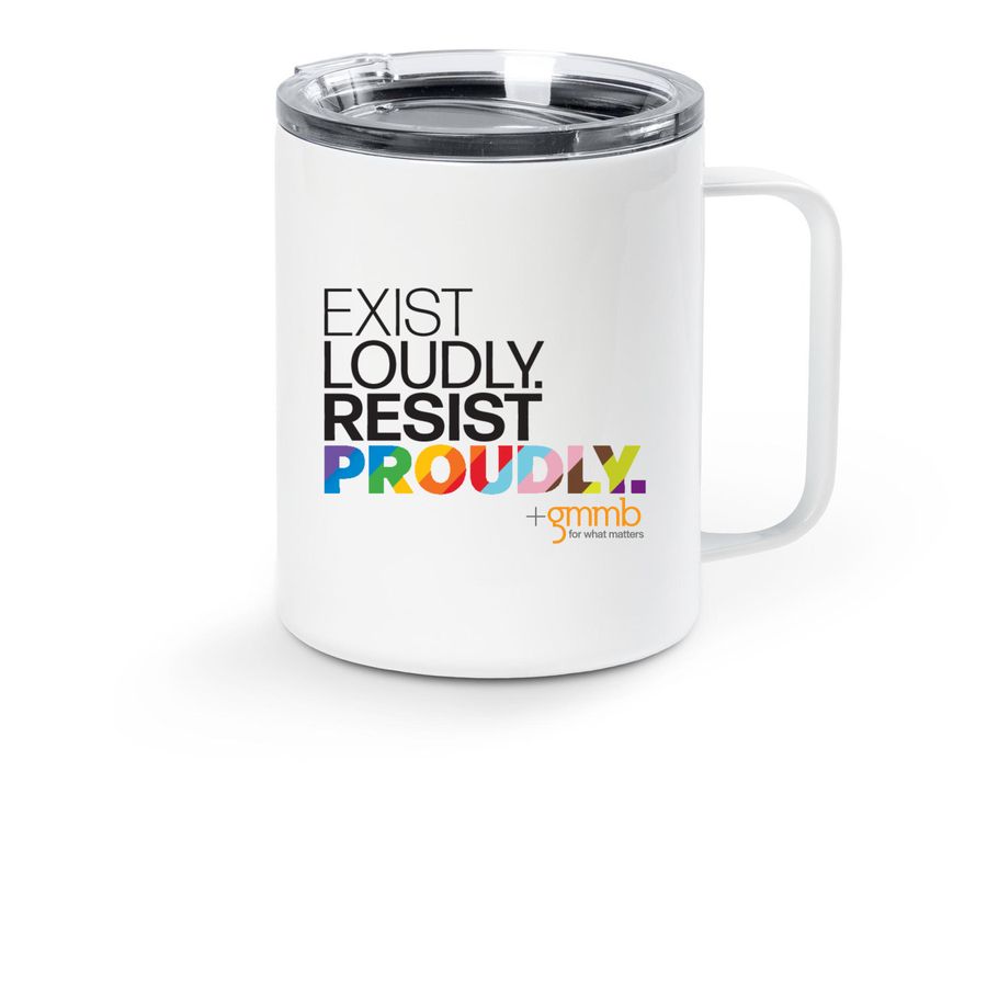 Exist Loudly (GMMB) ? Travel Mug, a White Stainless Steel Travel Mug