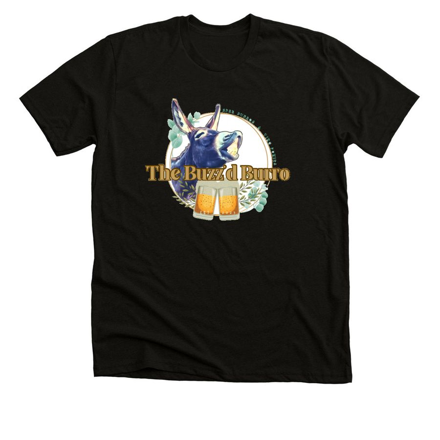 The Buzz?d Burro, a Solid Black Blend Premium Unisex Tee