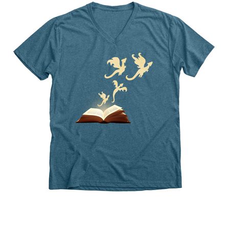 Book Dragons, a Heather Deep Teal Premium V-Neck Tee