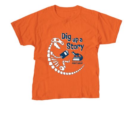 "Dig up a Story" Summer Library Program 2026, a Orange Youth Unisex Tee