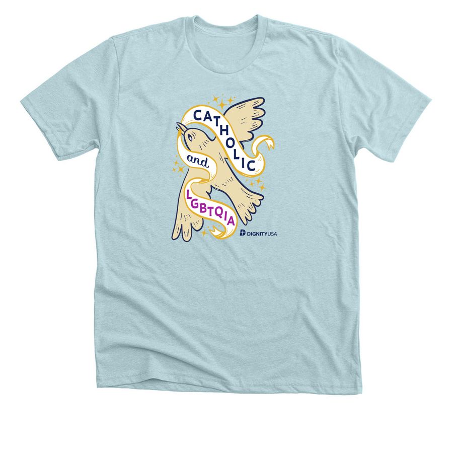 Pride 2026 Dove Design, a Heather Ice Blue Premium Unisex Tee
