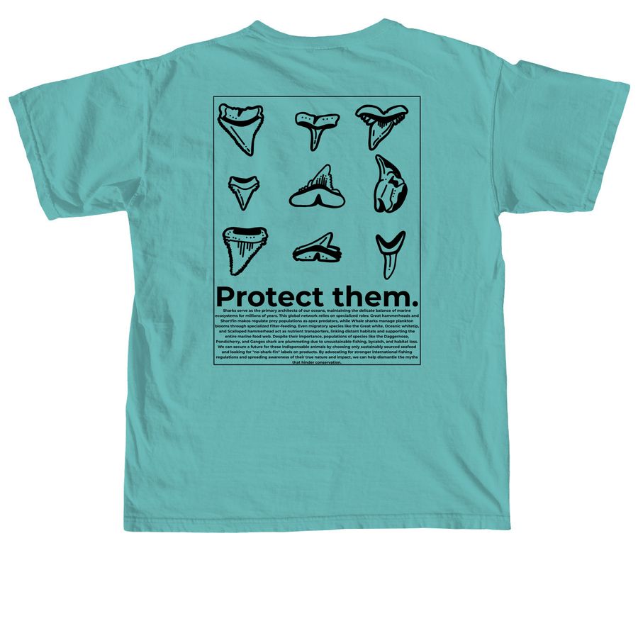 Protect the Sharks, a Seafoam Comfort Colors Unisex Tee (back-view)