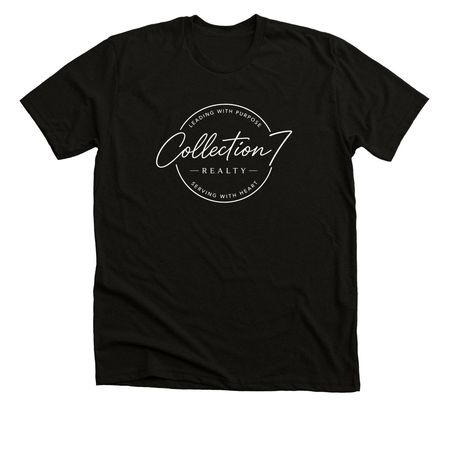 C7 Leading with Heart (white logo), a Black Heather Premium Unisex Tee