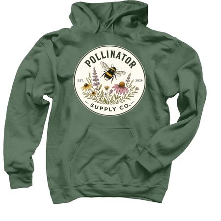 Pollinator Supply Co. Heritage Logo, a Military Green Pullover Hoodie