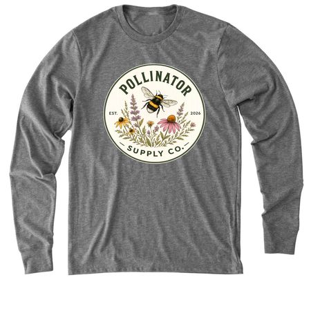 Pollinator Supply Co. Heritage Logo, a Aluminum Grey Allmade Eco Triblend Long Sleeve Tee