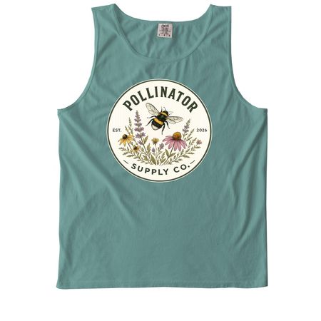 Pollinator Supply Co. Heritage Logo, a Seafoam Comfort Colors Tank Top