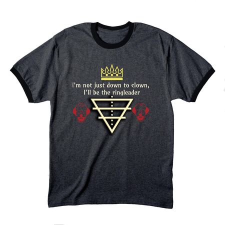 Down to Clown?, a Dark Heather Grey/ Jet Black Cotton Ringer Tee