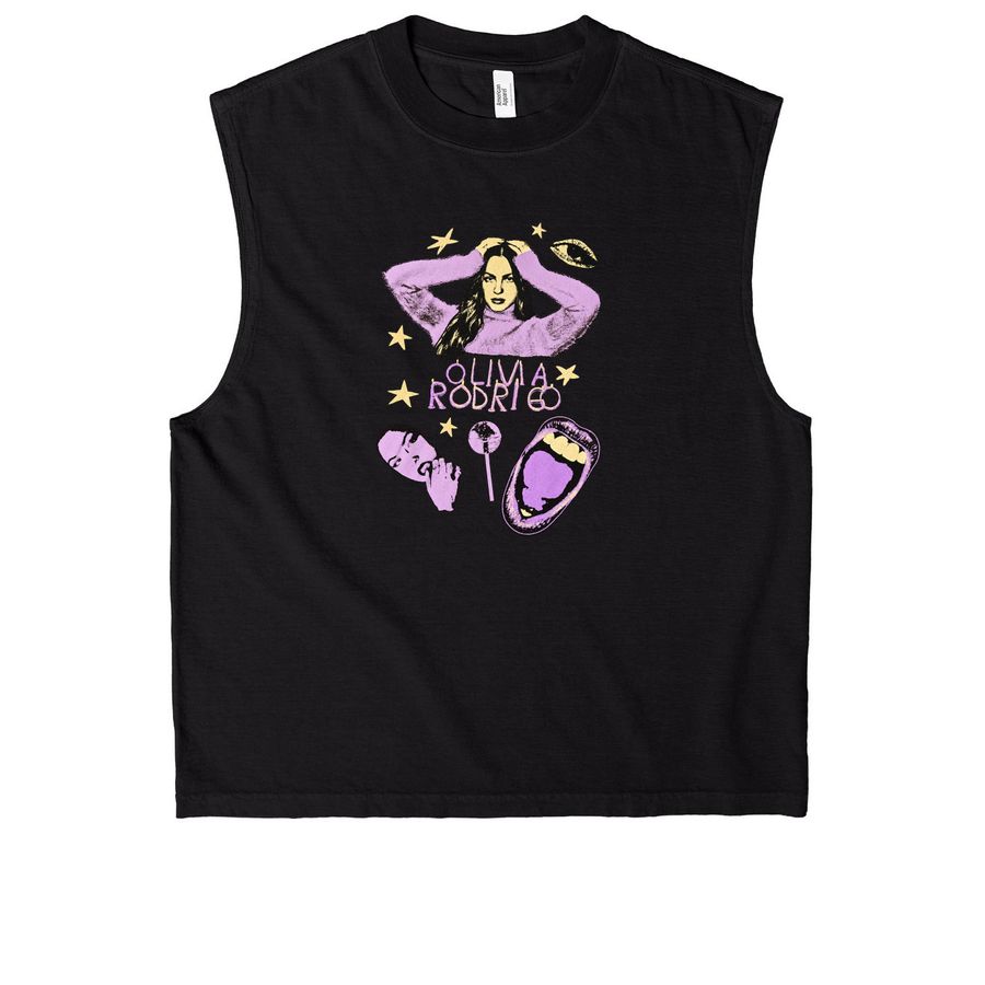 Olivia Rodrigo Concert Music T Shirt, a True Black Heavyweight Garment Dye Muscle Tee