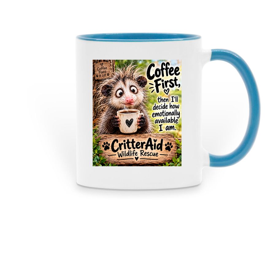 Coffee First, a Light Blue Two-Tone Ceramic Mug