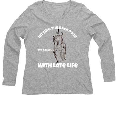The Fastball, a Light Heather Grey Women?s V-Neck Long Sleeve Tee