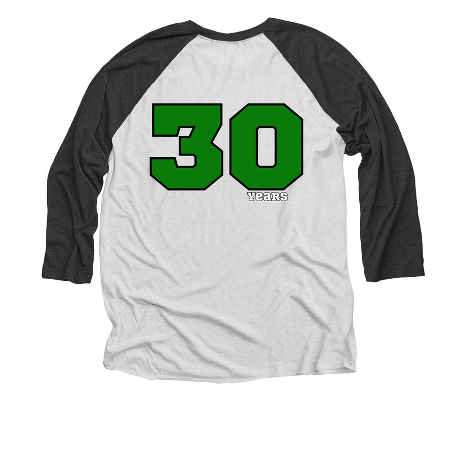 Friends of Wisconsin State Parks 30th Anniversary, a Black and Heather White 3/4 Sleeve Baseball Tee (back-view)