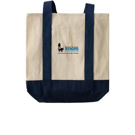 KNOM Radio Mission, a Natural/Navy Two-Tone Grocery Tote Bag
