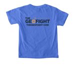 The Geofight Youth Tees, a Flo Blue Comfort Colors Youth Tee (back-view)