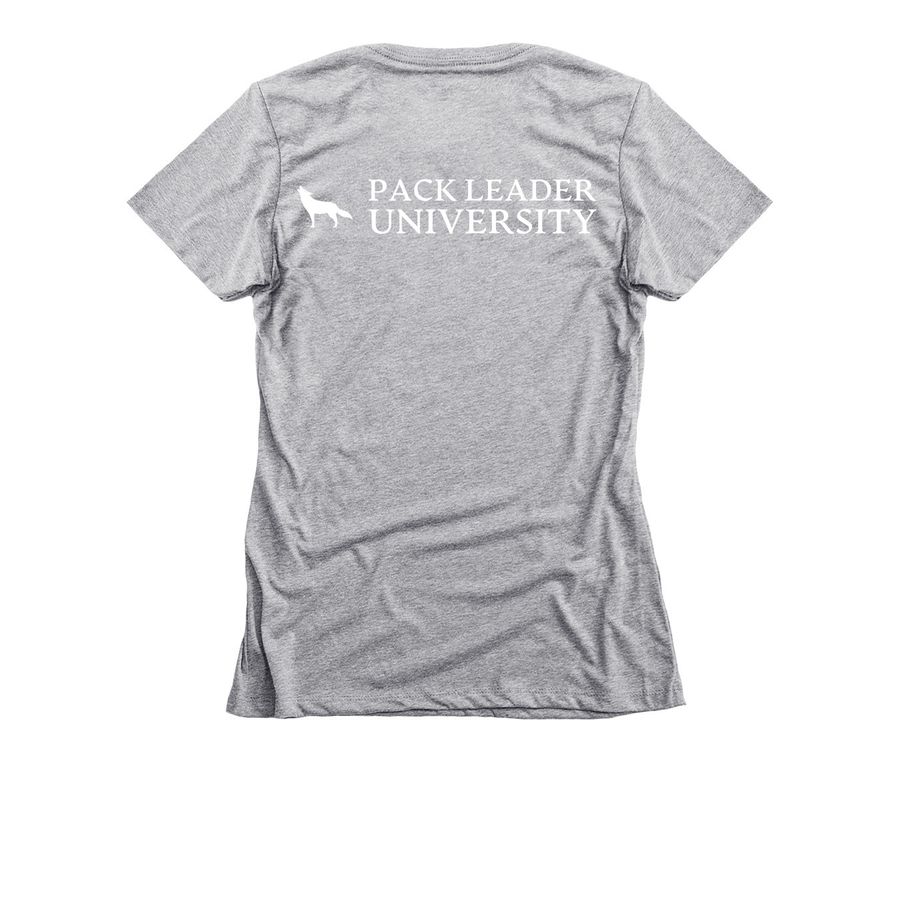 Pack Leader University: Women's Fit, a Dark Heather Grey Women's Slim Fit Tee (back-view)