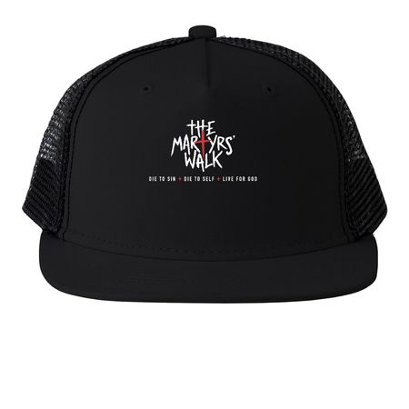 The Martyrs' Walk Headgear, a Black Printed Trucker Hat