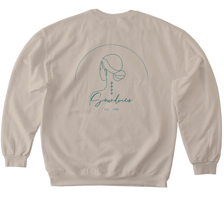 She Laughs Without Fear-Design front & back, a Sand Softstyle Crewneck Sweatshirt (back-view)