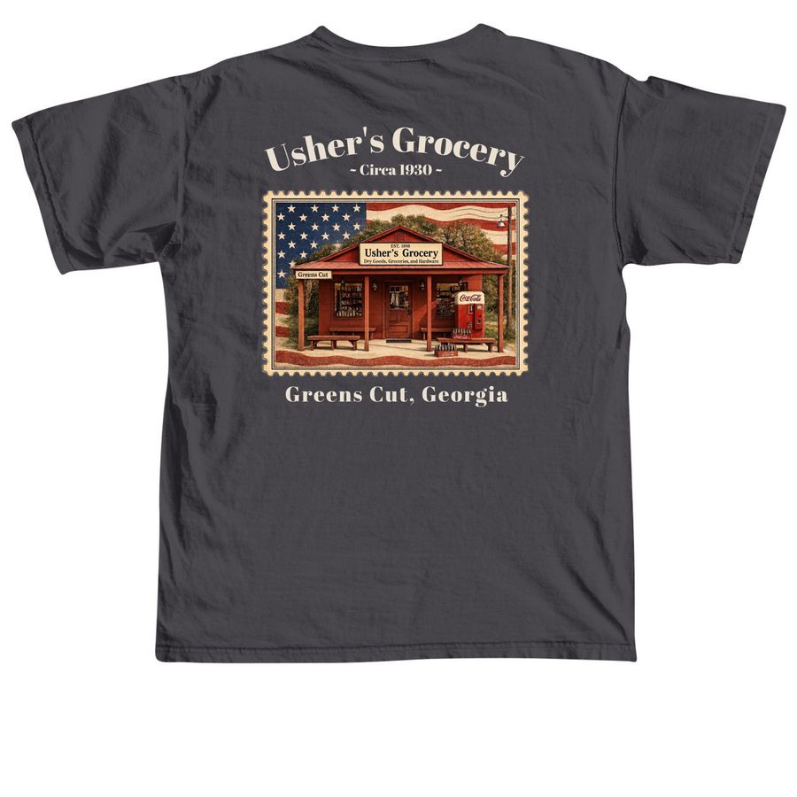 Usher's Grocery, a Graphite Comfort Colors Unisex Tee