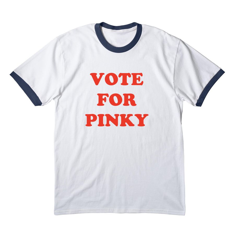 Vote For Pinky, a White/ Navy Cotton Ringer Tee
