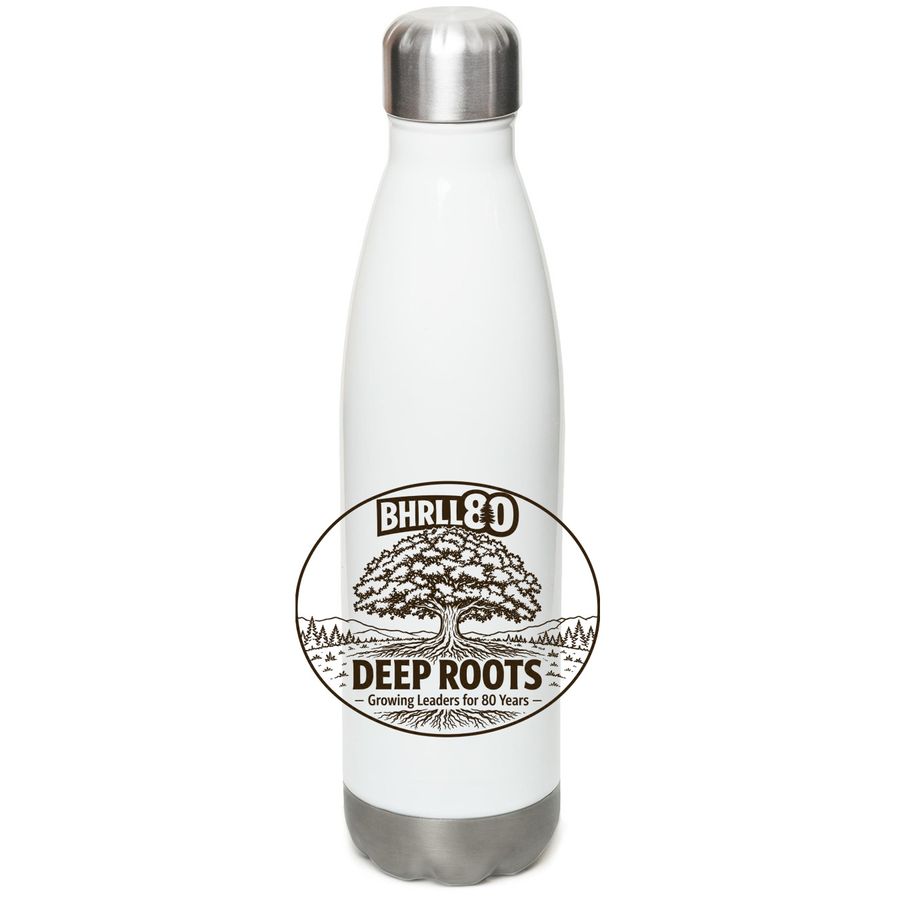 Growing Leaders for 80 Years, a White Stainless Steel Water Bottle