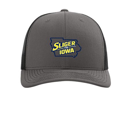 Sliger for Iowa, a Charcoal/ Black Printed Snapback Trucker Cap