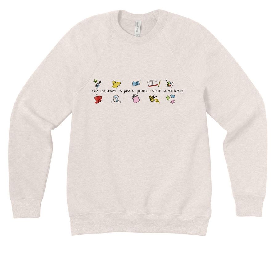 Visiting the Internet, a Heather Dust Premium Raglan Crewneck Sweatshirt
