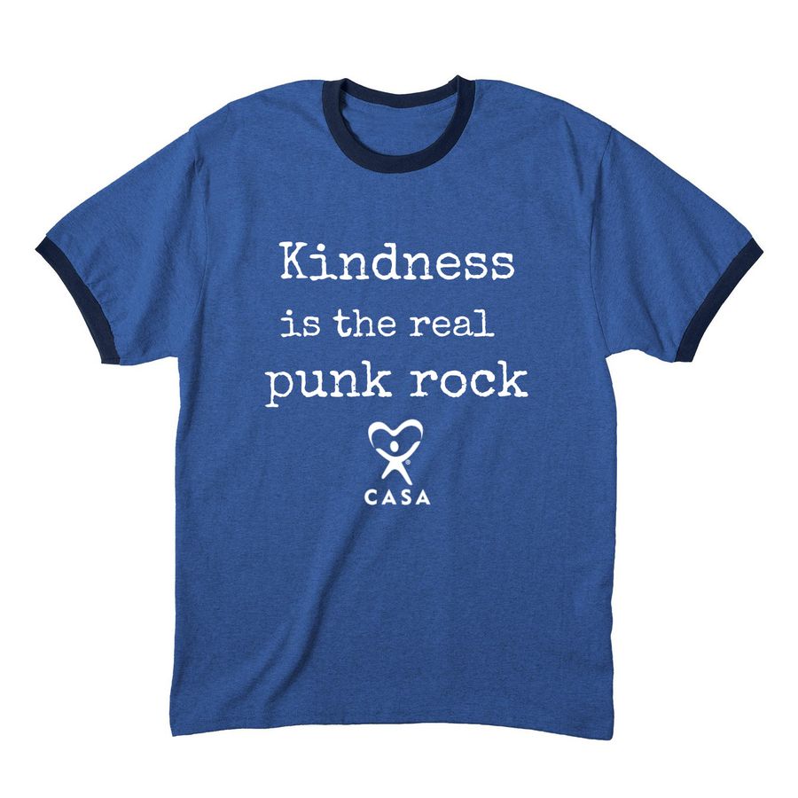 Kindness is Punk Rock tee, a Heather Royal/ Navy Cotton Ringer Tee