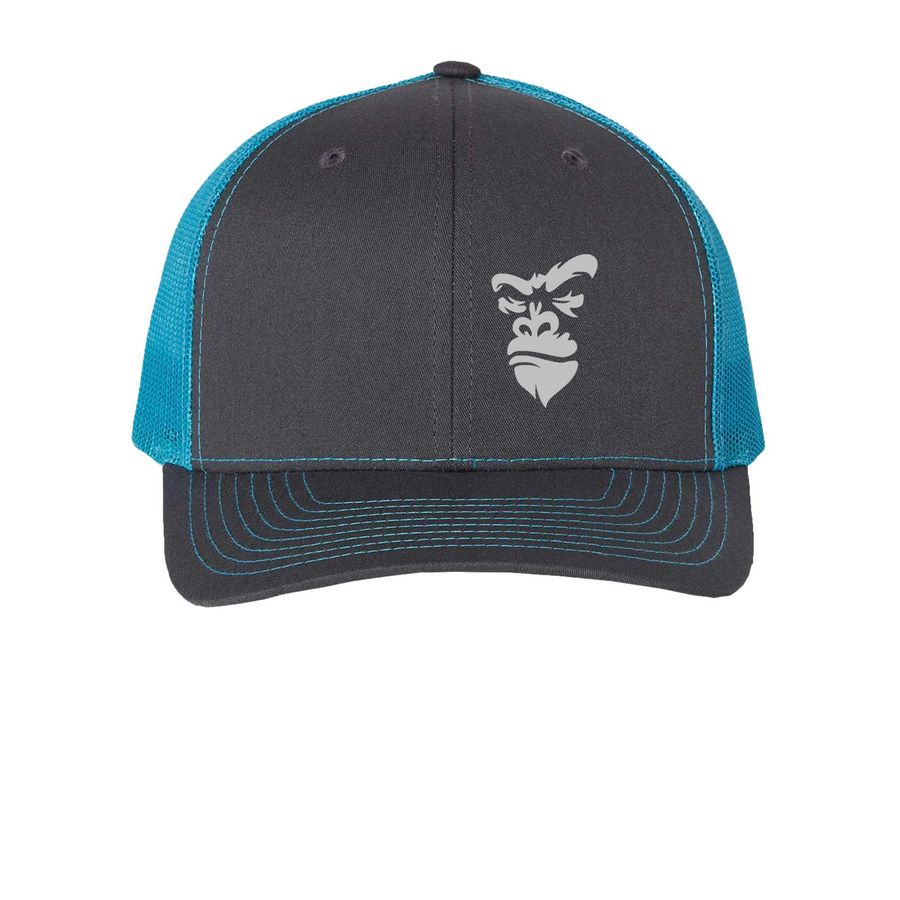 Even as Jesus loves me!, a Charcoal/ Neon Blue Printed Snapback Trucker Cap