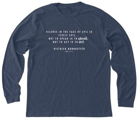 Bonhoeffer Quote Shirts & Sweatshirts, a Heather Navy Premium Long Sleeve Tee