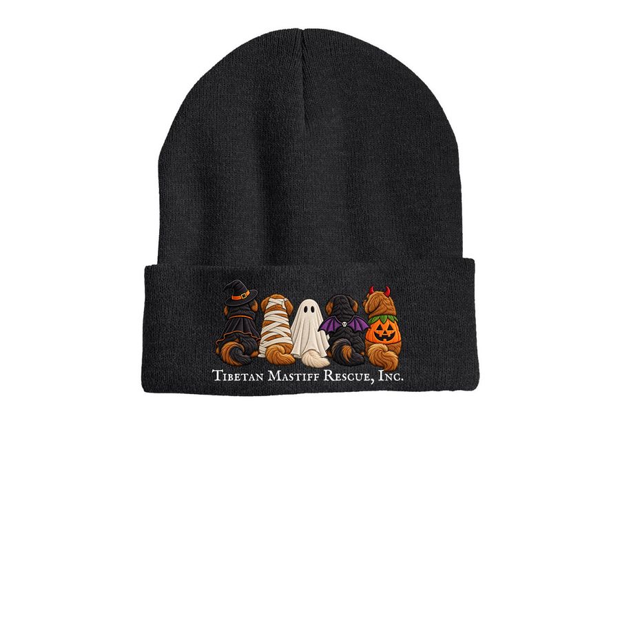 Halloween Mastiff Beanie, a Heather Charcoal Printed Cuffed Beanie