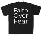 cross with faith over fear, a Black Heavyweight Garment Dye Tee (back-view)