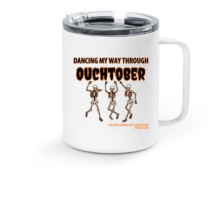 Dancing through Ouchtober Travel Mug, a White Stainless Steel Travel Mug