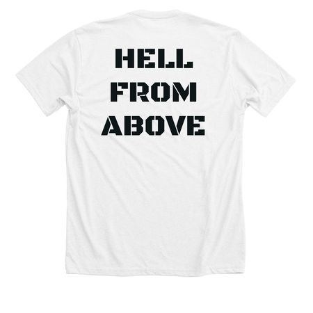 Jet Fighter Tail Art ?Hell from Above? TFW #1, a Solid White Blend Premium Unisex Tee (back-view)