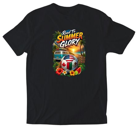 USA Canada Mexico Summer Football Road Tri, a Black Softstyle Cotton Tee
