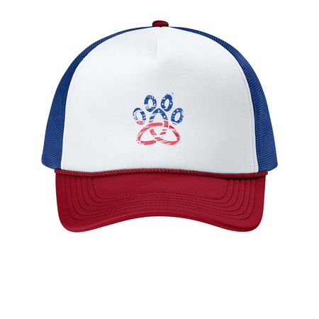 Freedom Paw Cap, a White/ Rich Red/ True Royal Printed Foam Trucker Hat