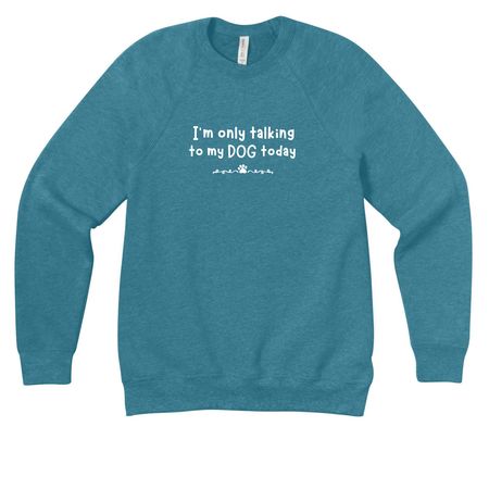 Only talking to my DOG today, a Heather Deep Teal Premium Raglan Crewneck Sweatshirt