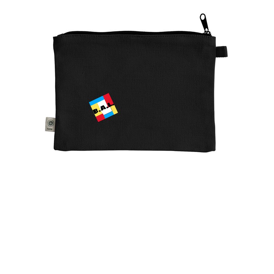 Balkoia Arts Limited - Black Zipper Pouch, a Black 9"x7" Hemp Blend Pouch (back-view)