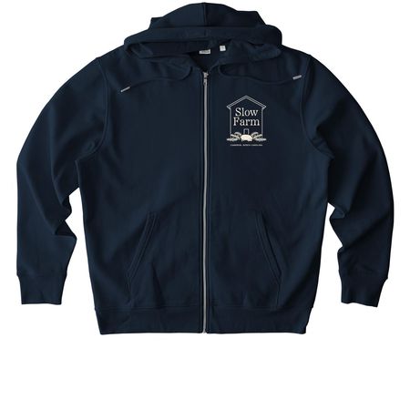 Slow, Wholehearted. (back graphic), a French Navy Stanley/Stella Unisex Cultivator 2.0 Zip Up Pullover Hoodie