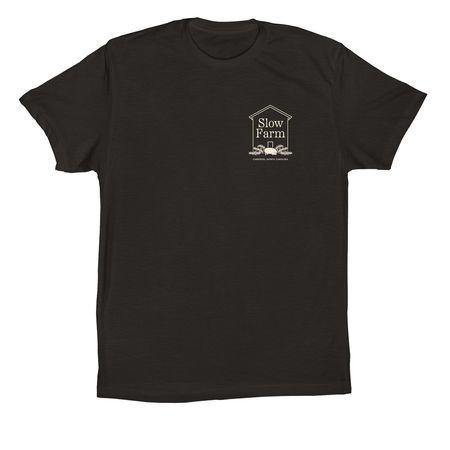 Slow, Wholehearted. (back graphic), a Black Premium Cotton Tee