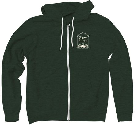 Slow, Wholehearted. (back graphic), a Heather Forest Zip Up Hoodie