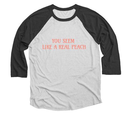 Real Peach, a Black and Heather White 3/4 Sleeve Baseball Tee