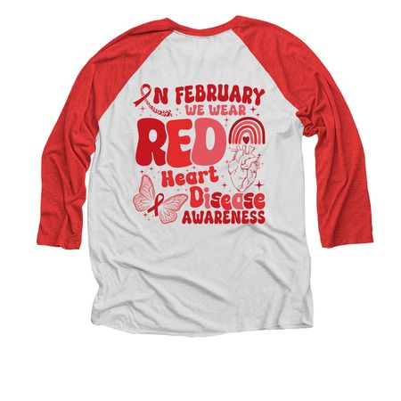 Raya's support squad, a Red and Heather White 3/4 Sleeve Baseball Tee (back-view)