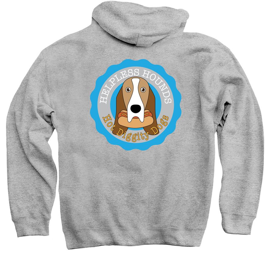 Hot Diggity Dog (Front and Back), a Sport Grey Pullover Hoodie (back-view)