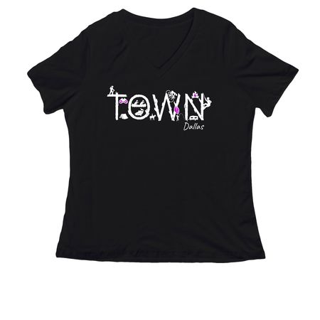 TOWN DALLAS WOMEN'S CUT TEES, a Black Women's Relaxed V-Neck Tee