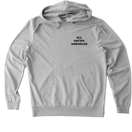 All ANTIFA AMERICAN, a Granite Grey Heather Allmade Organic French Terry Pullover Hoodie