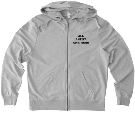 All ANTIFA AMERICAN, a Granite Grey Heather Allmade Organic French Terry Zip Up Hoodie