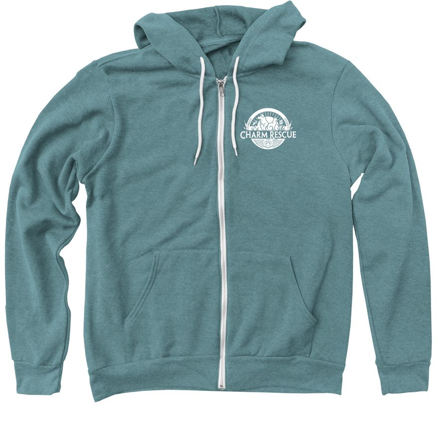 Love Has Whiskers, a Heather Deep Teal Zip Up Hoodie