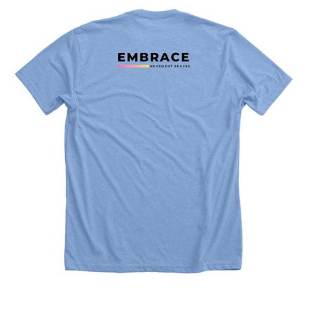 "Movement is for EVERYONE" (alt logo design), a Heather Carolina Blue Premium Unisex Tee (back-view)