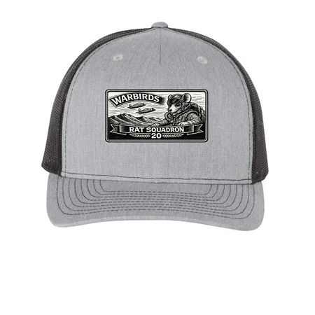 Warbird Squadron 20 Cap, a Heather Grey/ Black Printed Five-Panel Trucker Cap