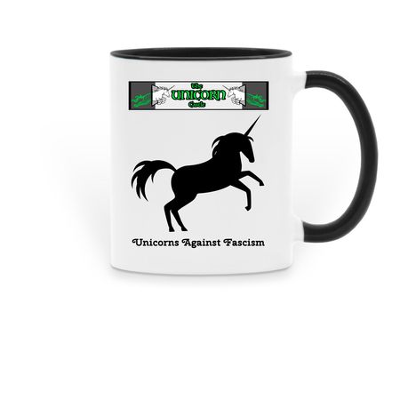 Antifascist Unicorn Mugs, a Black Two-Tone Ceramic Mug