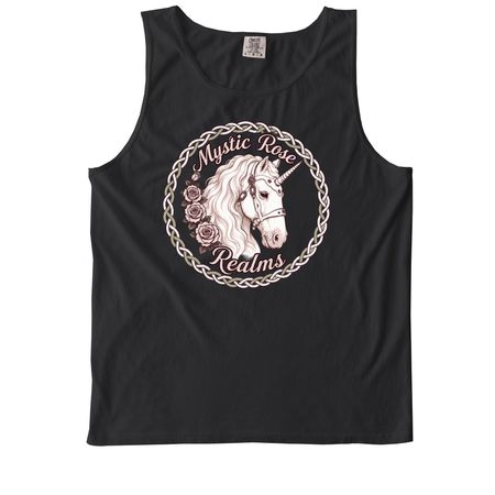 Mystic Rose Realms, a Black Comfort Colors Tank Top